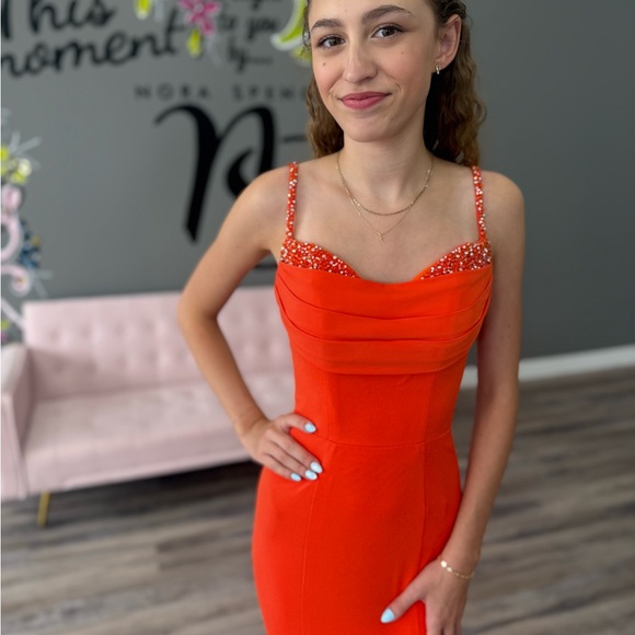 Jovani 23201A Bright Orange Fit & Flare Prom Dress